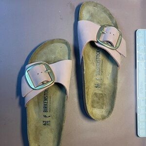 Birkenstock Pink Slide Sandals with Gold Buckle